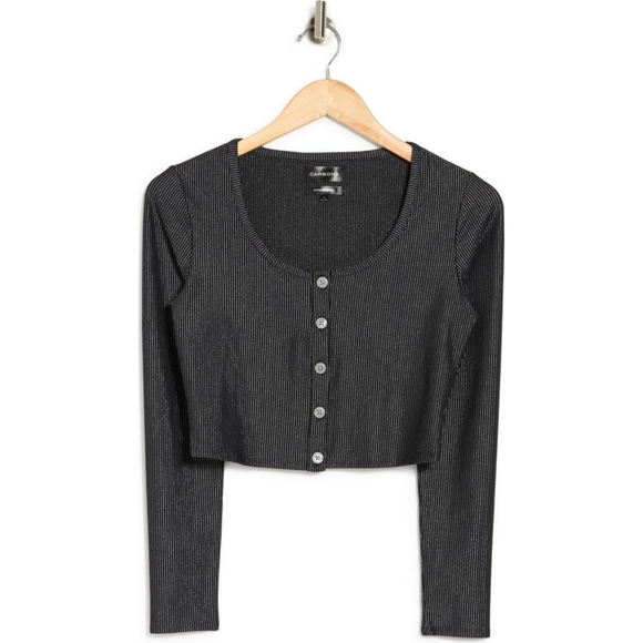Carbon 38 Cropped Shimmer Stripe Cardigan Black Silver XS NWT NEW - Picture 4 of 12
